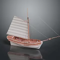 Wooden Model Ship With White Hull Brown Deck Wooden Mast And White Sail Design