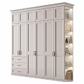 White Wardrobe With Multiple Doors Drawers And Side Storage Shelves For Books And Decorations