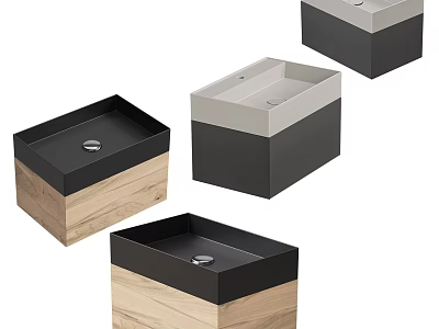 Modern Square Washbasins With Black White And Wooden Base Designs 3d model