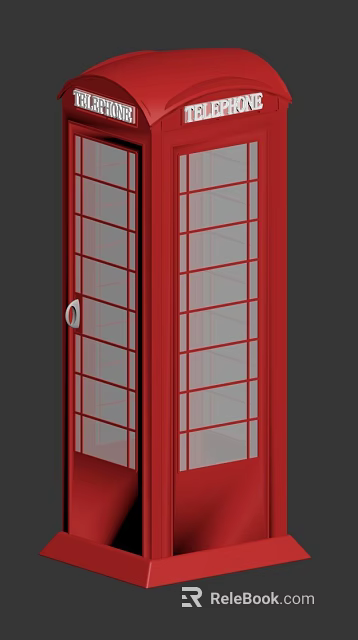 Red Telephone Booth With Glass Panels And Red Frame Structure 3d model 