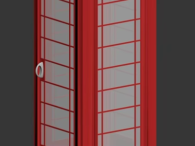 Red Telephone Booth With Glass Panels And Red Frame Structure 3d model