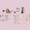 Essential Kitchen Supplies With Knives Spoons Cutting Boards And Wooden Utensils