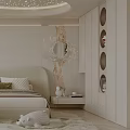 Minimalist Kids Room Interior With Starry Ceiling Lion Stuffed Toy White Furniture And Soft Rug