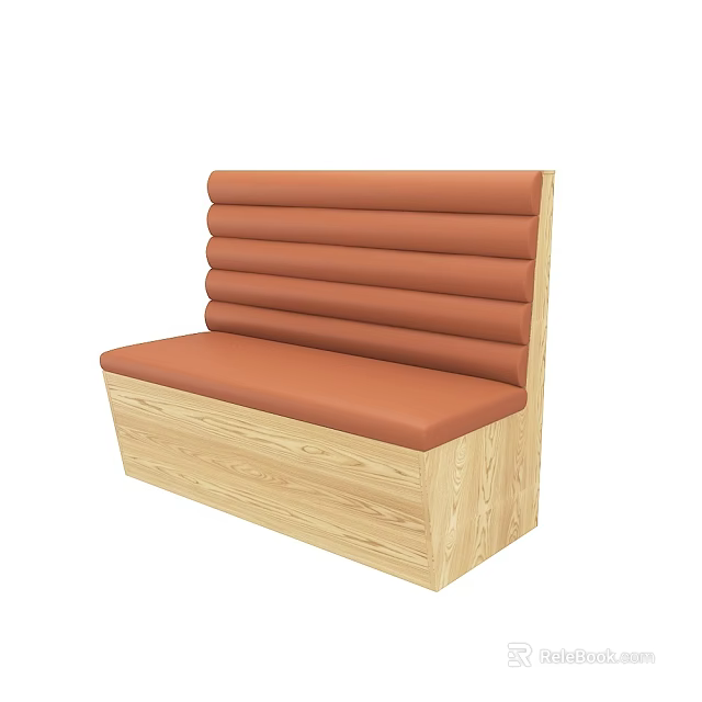 Modern Two Seater Sofa With Orange Striped Backrest And Wooden Base 3d model
