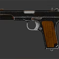 Classic Vintage Pistol With Shiny Metal Body And Wooden Grip Featuring Wood Grain