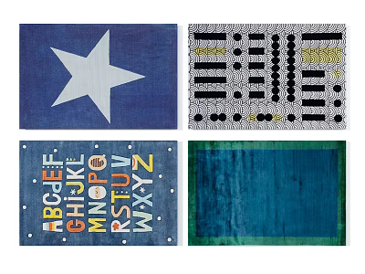 Various Square Rugs Featuring Star Geometric Alphabet and Colorful Patterns 3d model