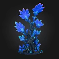Blue Glowing Plant With Vibrant Leafy Branches And Dark Stems On Black Background