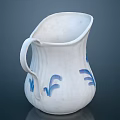 White Ceramic Pitcher With Blue Floral Patterns And Curved Handle