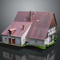 Traditional Country House With Red Roof White Walls Wooden Frames Red Door And Chimneys