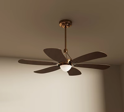 Modern Brass Ceiling Chandelier With Brown Blades And White Light Fixture 3d model
