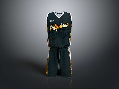 Pilipinas Sporty Basketball Uniform Set With Dark Green Yellow Flame Mesh Design 3d model