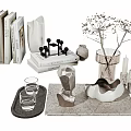 Minimalist Decorative Ornament Set with Books White Ornaments Black Geometric Decor Plant Vase and Candles