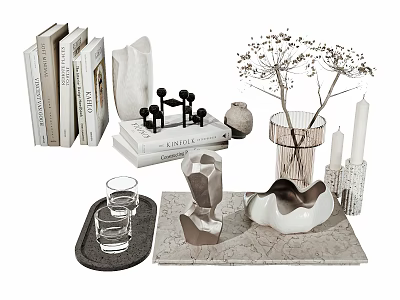Minimalist Decorative Ornament Set with Books White Ornaments Black Geometric Decor Plant Vase and Candles 3d model