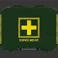 Industrial Science Med Kit Green Container With Yellow Cross Metal Clasps And Handle