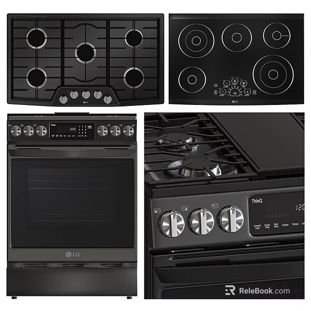 Modern Kitchen Cabinets Featuring Gas Stove Induction Cooktop Oven And Control Knobs 3d model