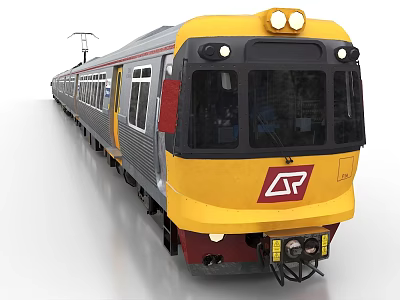 Modern Yellow and Gray Electric Train Front Design with CR Logo and Large Windows 3d model