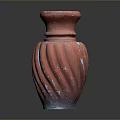 Red Hand Carved Vase With Spiral Patterns And Textured Surface