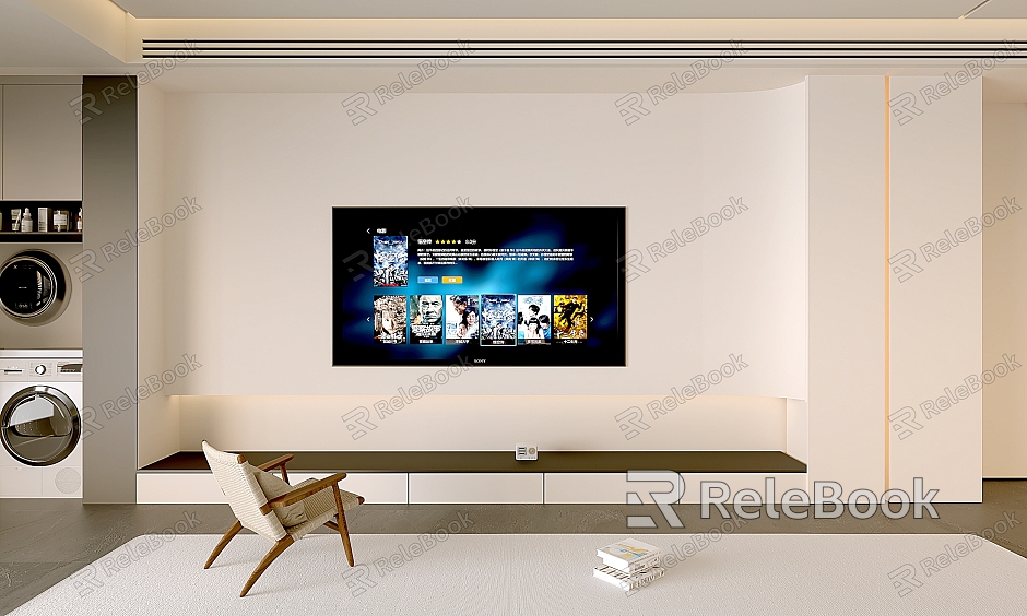 Simple TV Cabinet TV Background Wall Cream Style TV Background Leisure Chair model