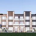 Modern Townhouse Exterior Design With Stone Facade Multiple Balconies Large Windows And Green Lawn
