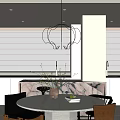 Modern Open Concept Restaurant Interior With Marble Dining Table Pendant Light And Chairs 3d model