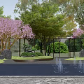 Modern Entrance Gate With Wooden Structure Glass Panels And Garden Landscape View