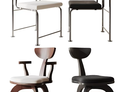 Modern Leisure Chair Designs With Metal Wooden Frames And White Black Cushions 3d model