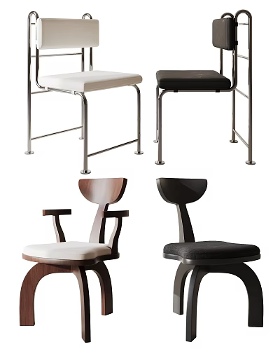 Modern Leisure Chair Designs With Metal Wooden Frames And White Black Cushions 3d model