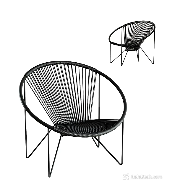 Modern Black Leisure Chair With Metal Frame And Woven Round Backrest Design 3d model 