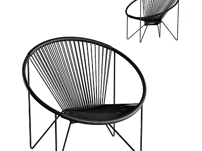 Modern Black Leisure Chair With Metal Frame And Woven Round Backrest Design 3d model