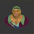 3D Character Bust of Male Pirate With Headscarf Earring Belt and Exaggerated Expression