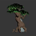 Cartoon Tree With Lush Green Leaves Brown Trunk And Foot Like Roots