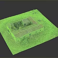 Traditional Courtyard Style Building Model With Red Tiled Roof And Grass Surrounding