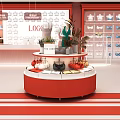 Clothing Store Interior Design With Mannequins Round Display Tables And Red White Decor