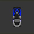Blue White And Black Racing Car With Streamlined Body Large Rear Wing And Aerodynamic Design