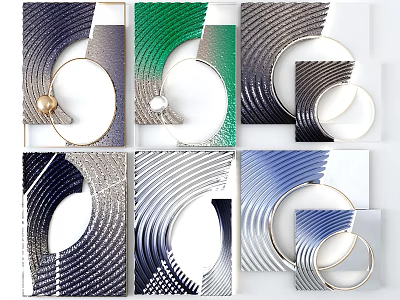 Modern Geometric Wall Decor With Metallic Frames And Colorful Circular Patterns 3d model
