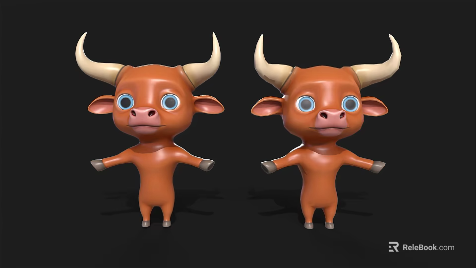 3D Cartoon Bull Character With Big Horns Blue Eyes And Open Arms 3d model 