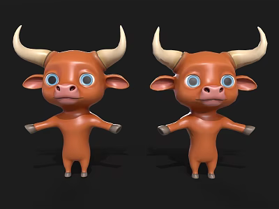 3D Cartoon Bull Character With Big Horns Blue Eyes And Open Arms 3d model