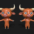 3D Cartoon Bull Character With Big Horns Blue Eyes And Open Arms