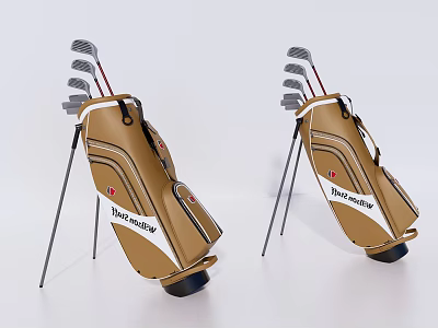 Titleist Golf Bags With Stand And Clubs In Brown And White Design 3d model