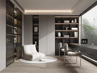 Modern Study Desk and Chair Combination Bookcase Decorative Cabinet Lazy Sofa 3d model