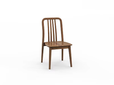 Simple Brown Wooden Dining Chair With Vertical Slat Back Design 3d model