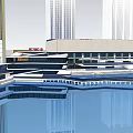Modern Commercial Complex Architectural Design With Glass Facade And Water Reflection 3d model