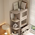 Modern Minimalist Light Wood Storage Cabinet With Open Shelves Lattice Doors Books And Vase