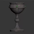 Vintage Metallic Decorative Cup With Green Gemstone Accents And Carved Base