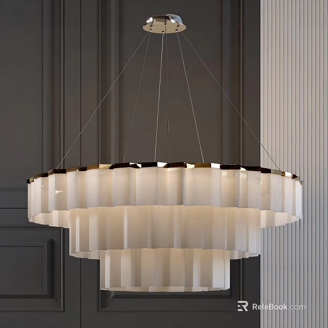 Multi Layer White Shades Chandelier With Metal Frame For Dark Wall Vertical Stripes 3d model 
