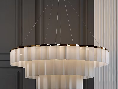 Multi Layer White Shades Chandelier With Metal Frame For Dark Wall Vertical Stripes 3d model