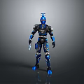 Futuristic Robot With Blue And Black Armor Mechanical Design Weapon And Standing Pose