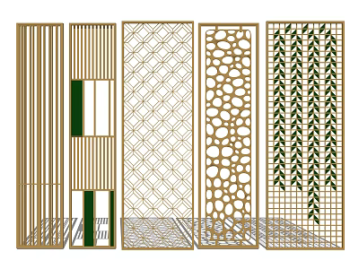 Modern Decorative Room Dividers With Diverse Hollow Out Patterns And Gold Frames 3d model