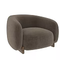 Modern Single Sofa With Brown Fabric Curved Armrests And Wooden Legs