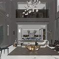 Modern Duplex Living Room Design With High Ceiling And Large Windows 3d model